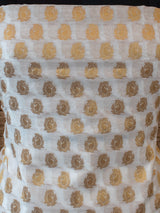 Banarasi Semi Silk Salwar Kameez Fabric With Dupatta-Ivory White