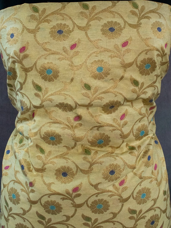 Banarasi Meenakari Semi Silk Salwar Kameez Fabric With Dupatta-Beige