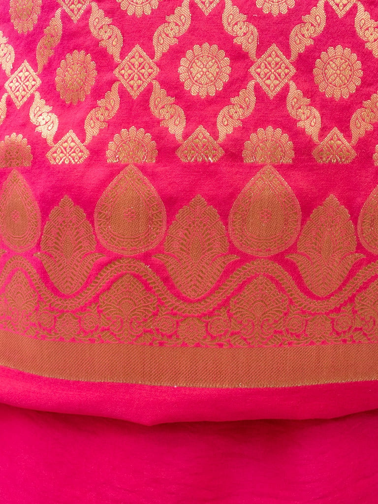 Banarasi Semi Silk Salwar Kameez Fabric With Dupatta-Deep Pink