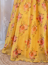 Semi Stitched Organza Lehenga & Brocade Blouse Fabric With Organza Dupatta-Yellow