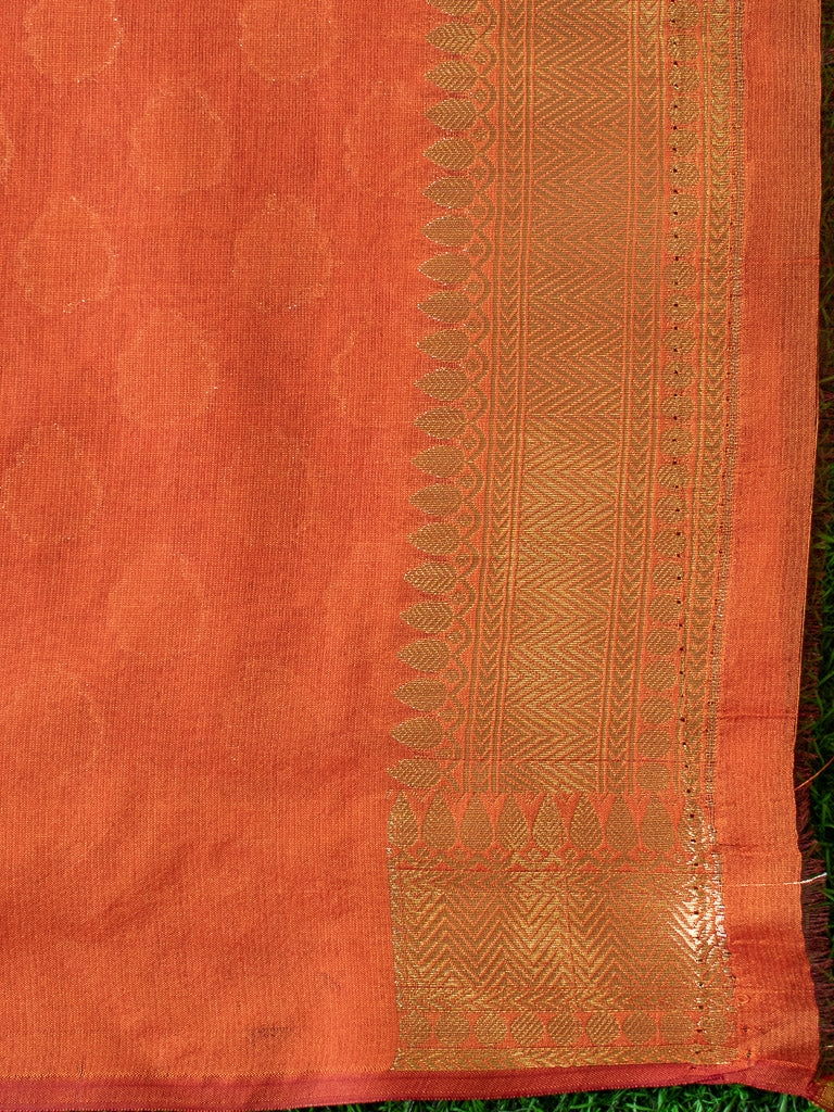 Banarasi Semi Silk Saree With Zari Buti Weaving -Rust