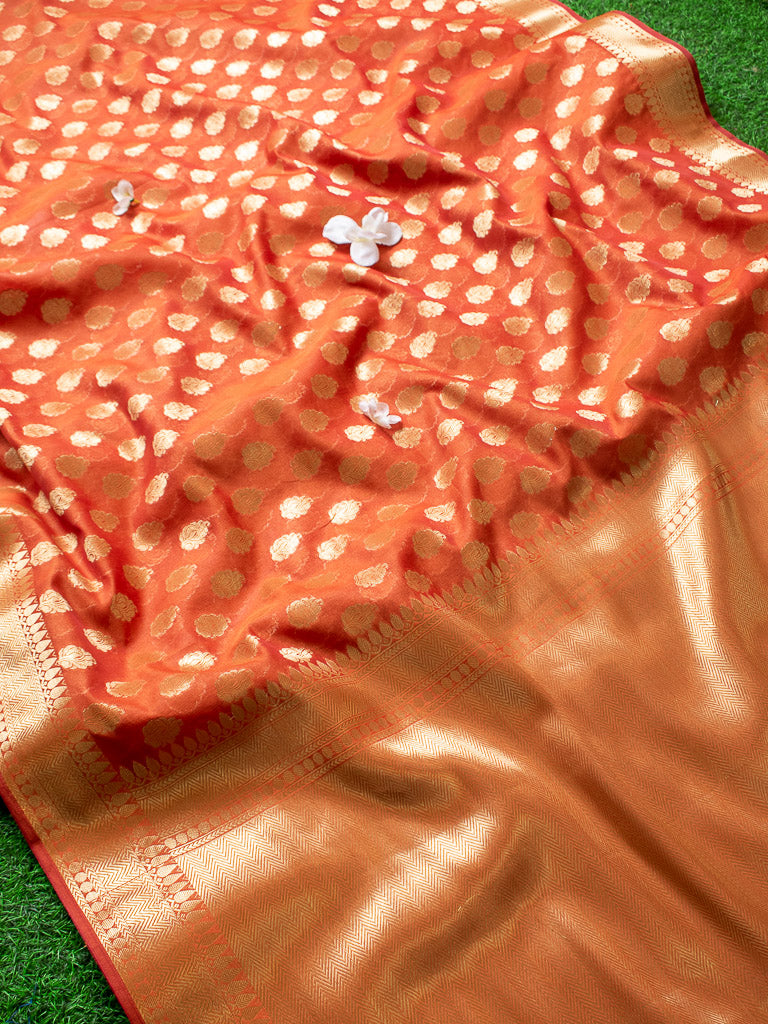 Banarasi Semi Silk Saree With Zari Buti Weaving -Rust