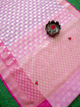 Banarasi Organza Mix Saree With Contrast Border-Pink