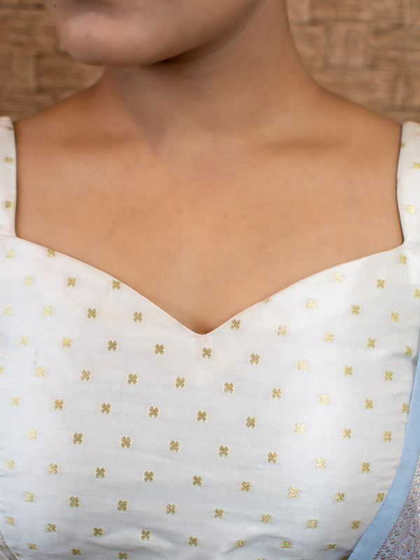 Banarasi Stitched Sleeveless Blouse-White