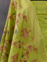 Banarasi Meenakari Semi Silk Salwar Kameez Fabric With Dupatta-Lemon Yellow