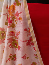 Banarasi Plain Cotton Salwar Kameez Fabric With Floral Printed Dupatta-Red