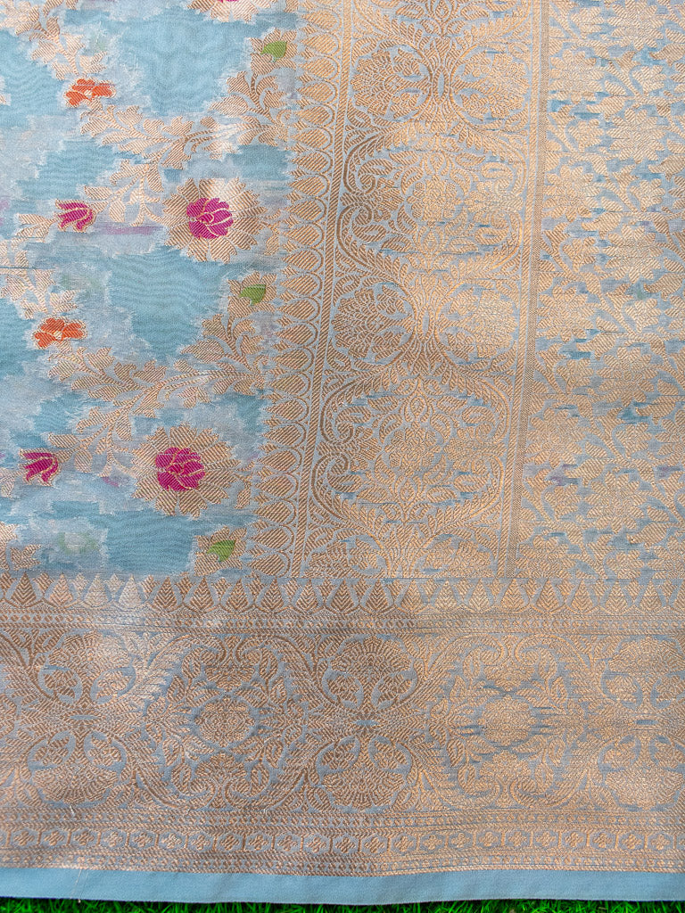 Banarasi Semi Silk Saree With Jaal Zari & Meena Weaving-Powder Blue