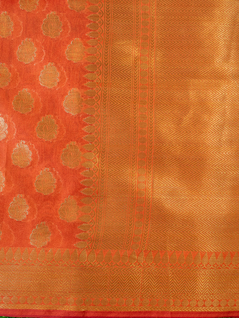 Banarasi Semi Silk Saree With Zari Buti Weaving -Rust