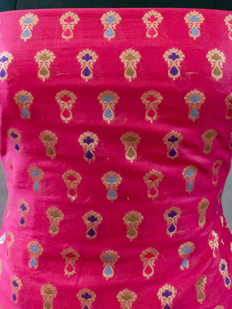 Banarasi Meenakari Semi Silk Salwar Kameez Fabric With Dupatta-Pink
