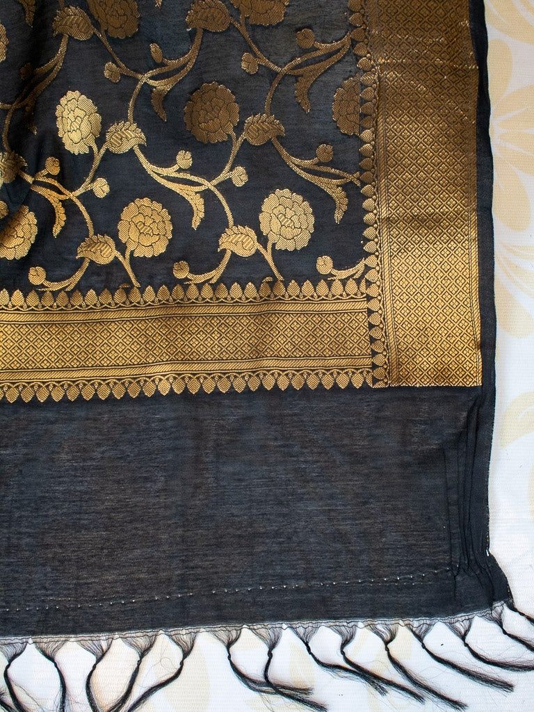 Banarasi Semi Silk Salwar Kameez Fabric With Dupatta-Black