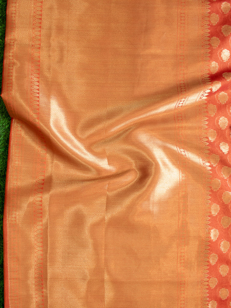 Banarasi Semi Silk Saree With Zari Buti Weaving -Rust