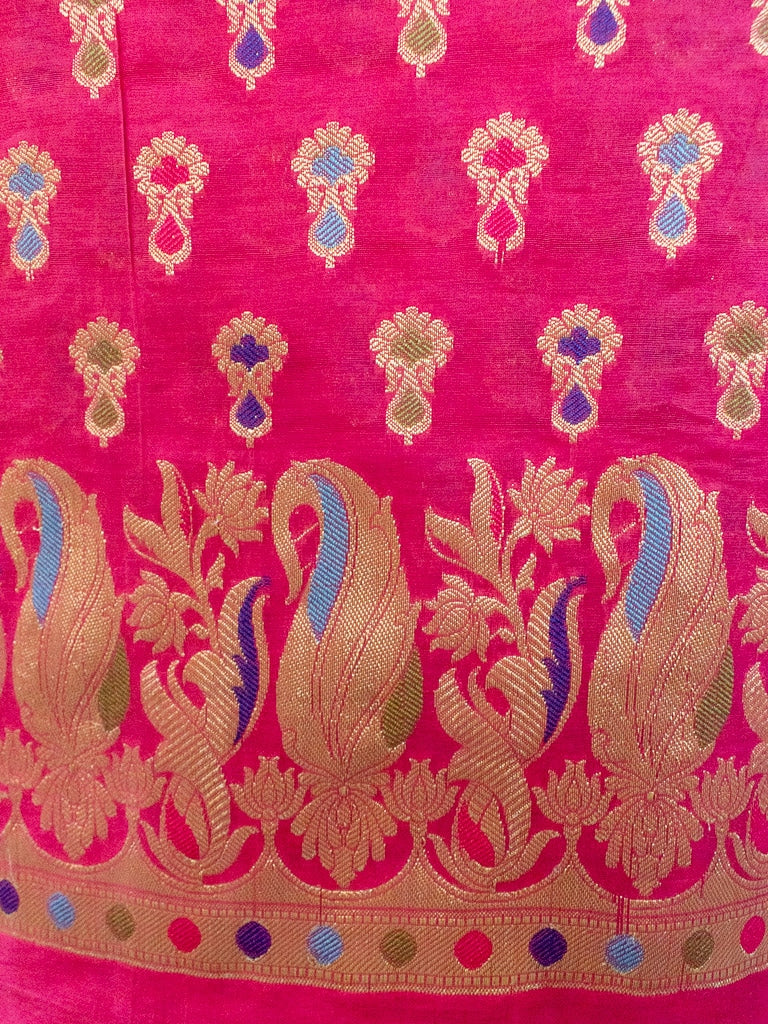 Banarasi Meenakari Semi Silk Salwar Kameez Fabric With Dupatta-Pink