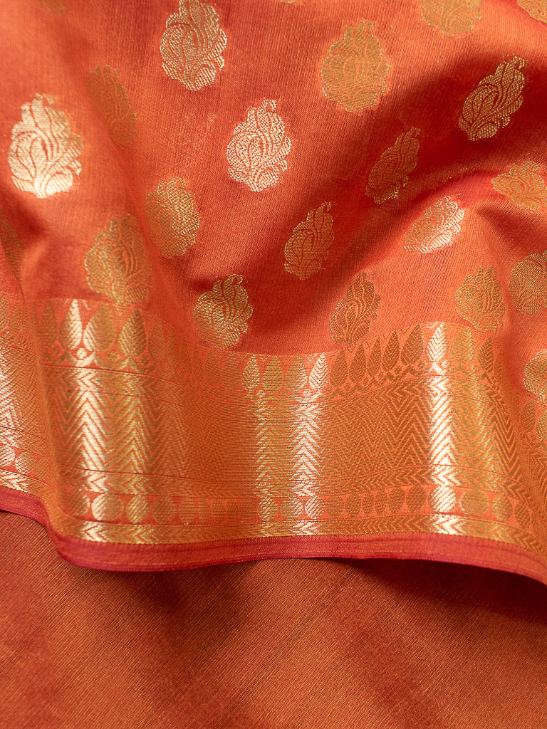 Banarasi Semi Silk Saree With Zari Buti Weaving -Rust