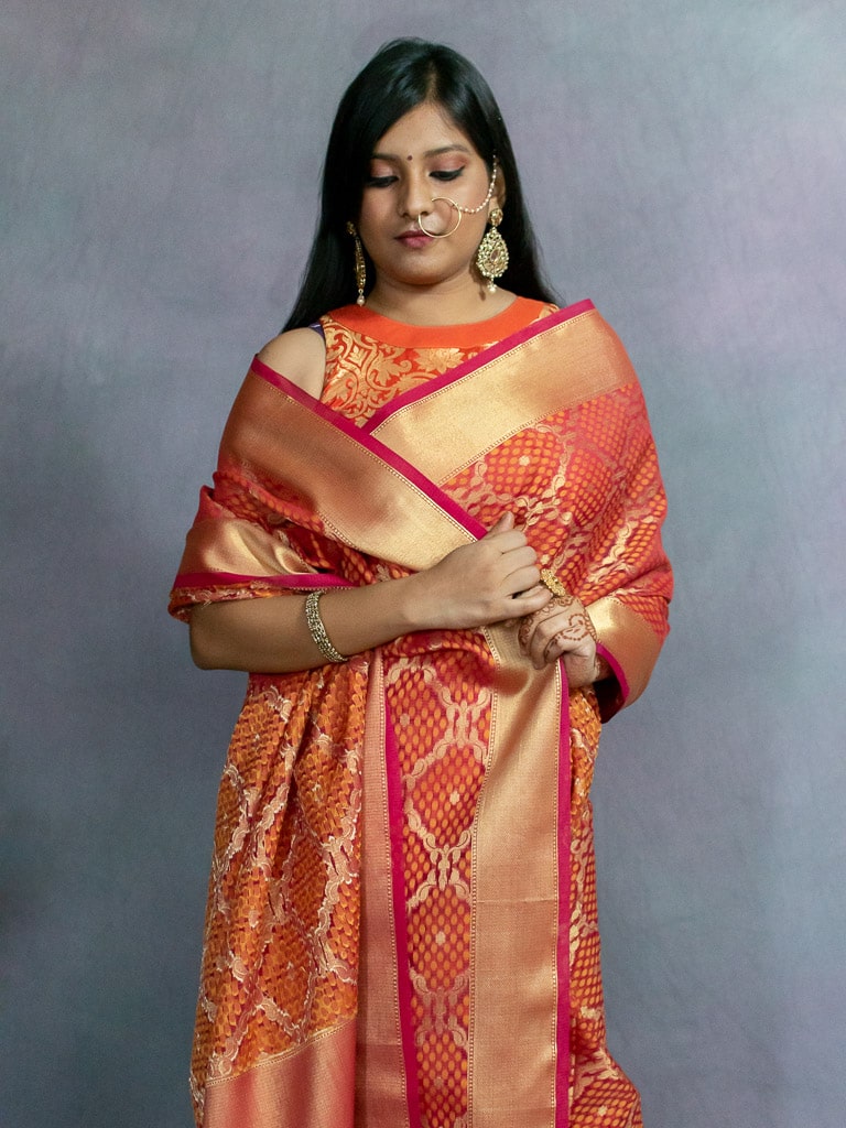 Banarasi Semi Silk Saree With Zari Weaving-Red