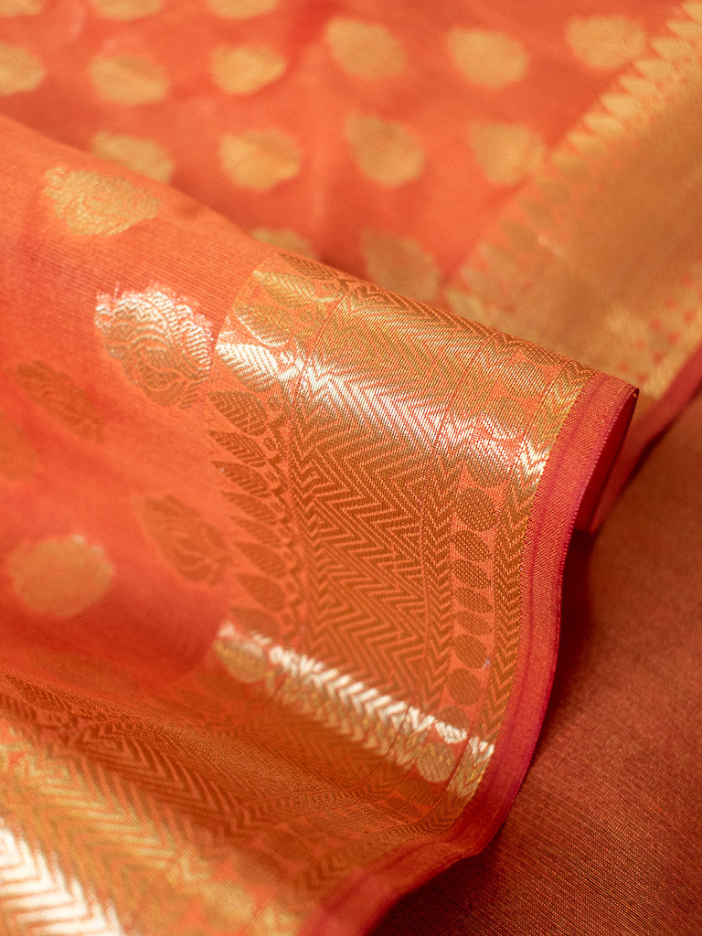 Banarasi Semi Silk Saree With Zari Buti Weaving -Rust