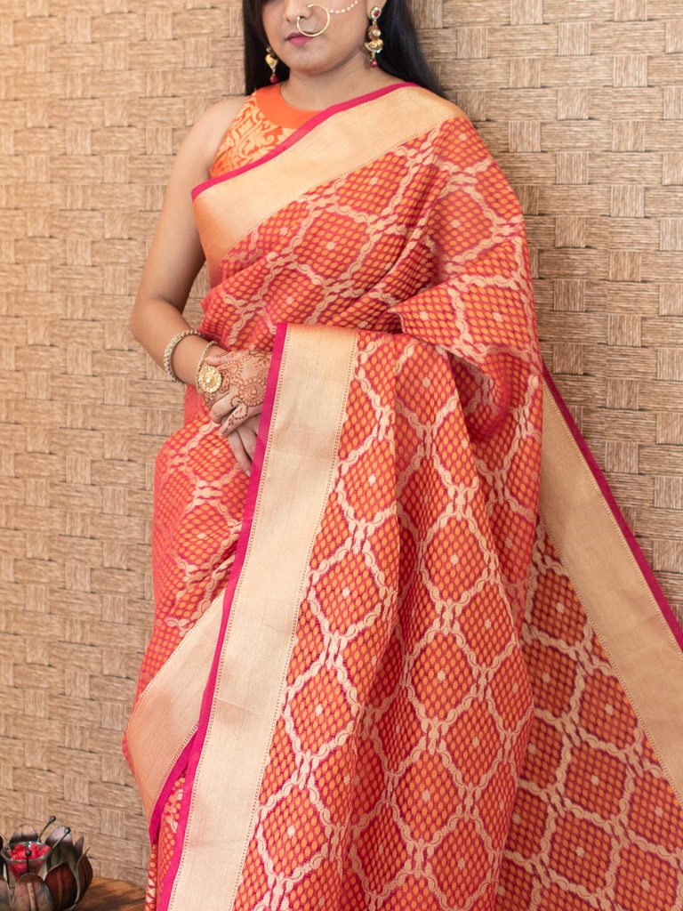 Banarasi Semi Silk Saree With Zari Weaving-Red