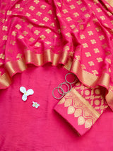 Banarasi Semi Silk Salwar Kameez Fabric With Dupatta-Deep Pink