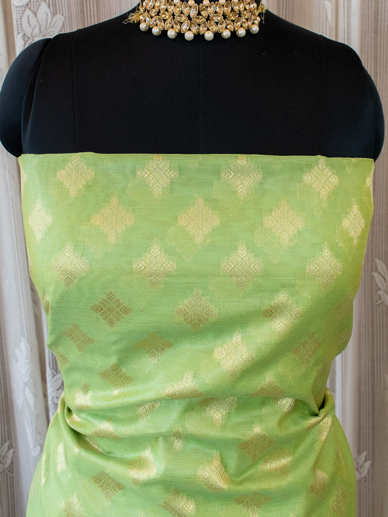 Banarasi Chanderi Cotton Mix Salwar Kameez With Zari Weaving-Green