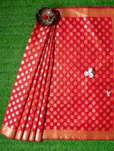 Banarasi Semi Silk Saree With Zari Buti Weaving-Red