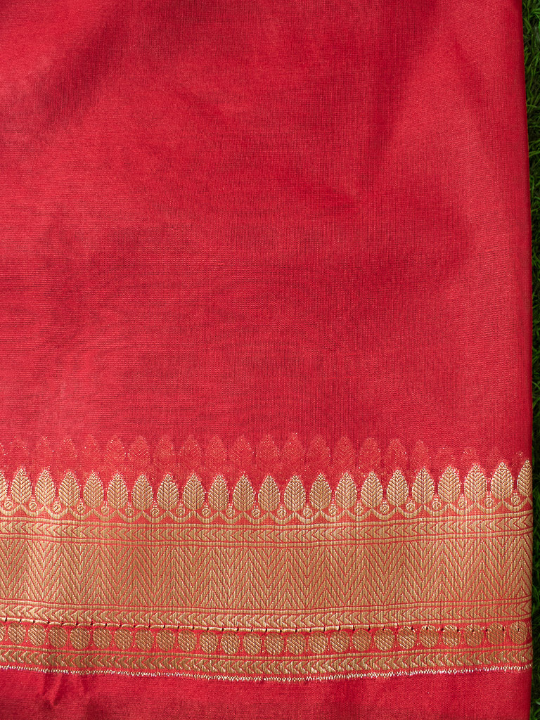 Banarasi Semi Silk Saree With Zari Buti Weaving-Red