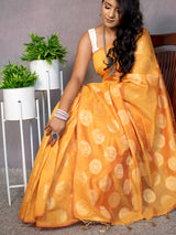 Banarasi Cotton  Silk Saree With Round Buta Weaving-Orange