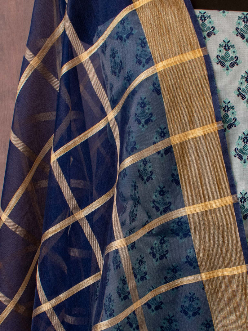 Banarasi Semi Silk Resham Weaving Salwar Kameez Material With Dupatta-Pastel Blue