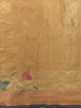Banarasi Semi Silk Saree With Contrast Zari Jaal & Floral Weaving Border-Beige