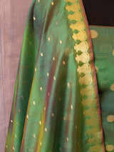 Banarasi Chanderi Cotton Salwar Kameez Material With Buti Dupatta-Green