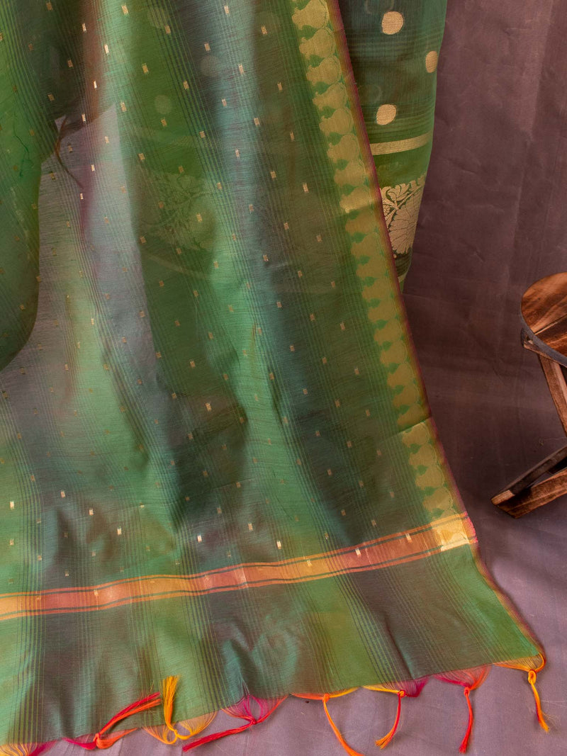 Banarasi Chanderi Cotton Salwar Kameez Material With Buti Dupatta-Green