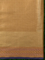 Banarasi Semi Silk Saree With Contrast Zari Jaal & Floral Weaving Border-Beige