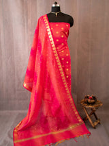 Banarasi Chanderi Cotton Salwar Kameez Material With Buti Dupatta-Pink