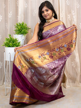Banarasi Kora Muslin Saree With Tanchoi Weaving & Skirt Border-Violet