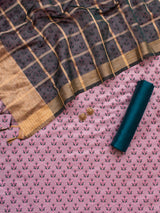 Banarasi Semi Silk Resham Weaving Salwar Kameez Material With Contrast Dupatta-Pink
