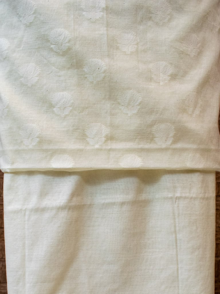 Banarasi Salwar Kameez Soft Cotton Rasham Weaving Fabric With Dupatta-Light Yellow