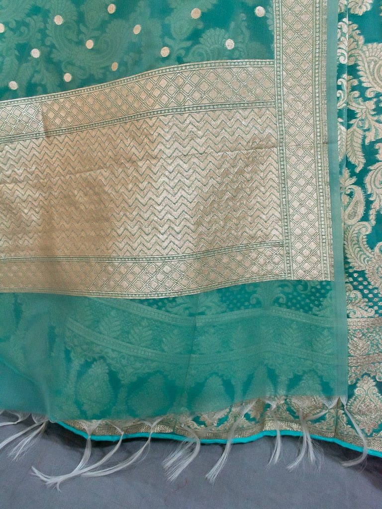 Banarasi Unstitched Lehenga & Blouse Fabric With Dupatta-Sea Green