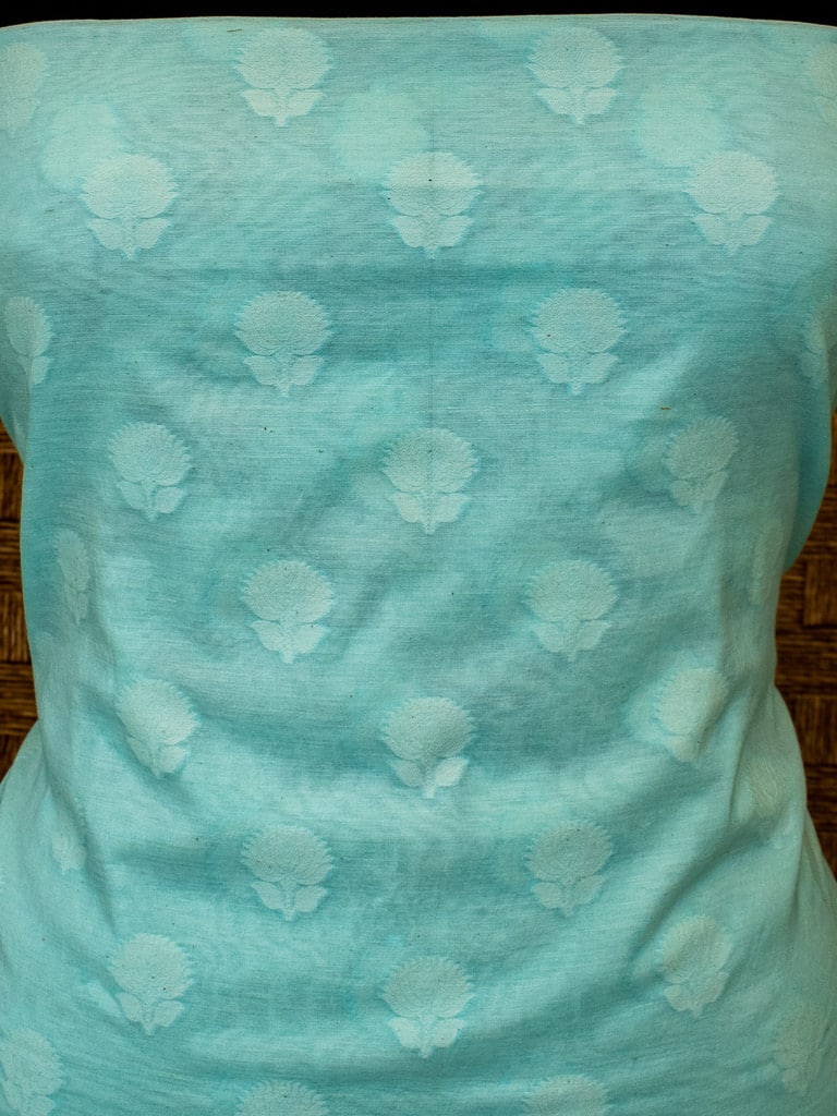 Banarasi Salwar Kameez Soft Cotton Rasham Weaving Fabric With Dupatta-Blue