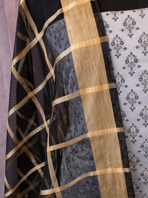 Banarasi Semi Silk Resham Weaving Salwar Kameez Material With Dupatta-Grey
