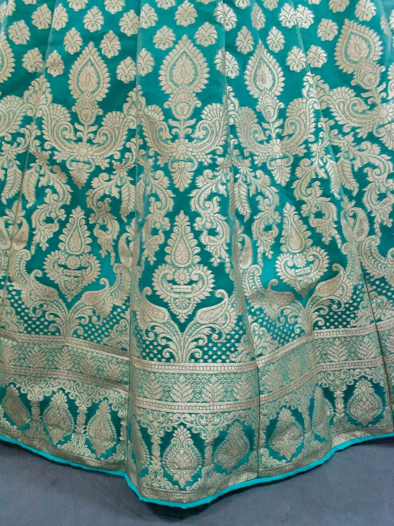 Banarasi Unstitched Lehenga & Blouse Fabric With Dupatta-Sea Green