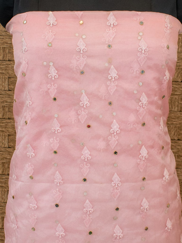 Banarasi Salwar Kameez Soft Cotton Rasham Weaving Embroidered  Fabric With Dupatta-Pink