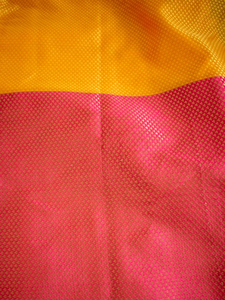 Banarasi Kora Muslin Half & Half Saree With Tanchoi Weaving -Yellow & Pink