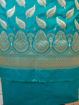 Banarasi Art katan Silk Leaf Buti Salwar Kameez Fabric With Dupatta-Teal Blue