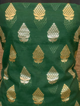 Banarasi Cotton Silk Dual Shade Salwar Kameez Material With Silver Zari Weaving-Green