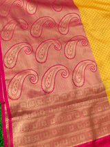 Banarasi Kora Muslin Half & Half Saree With Tanchoi Weaving -Yellow & Pink