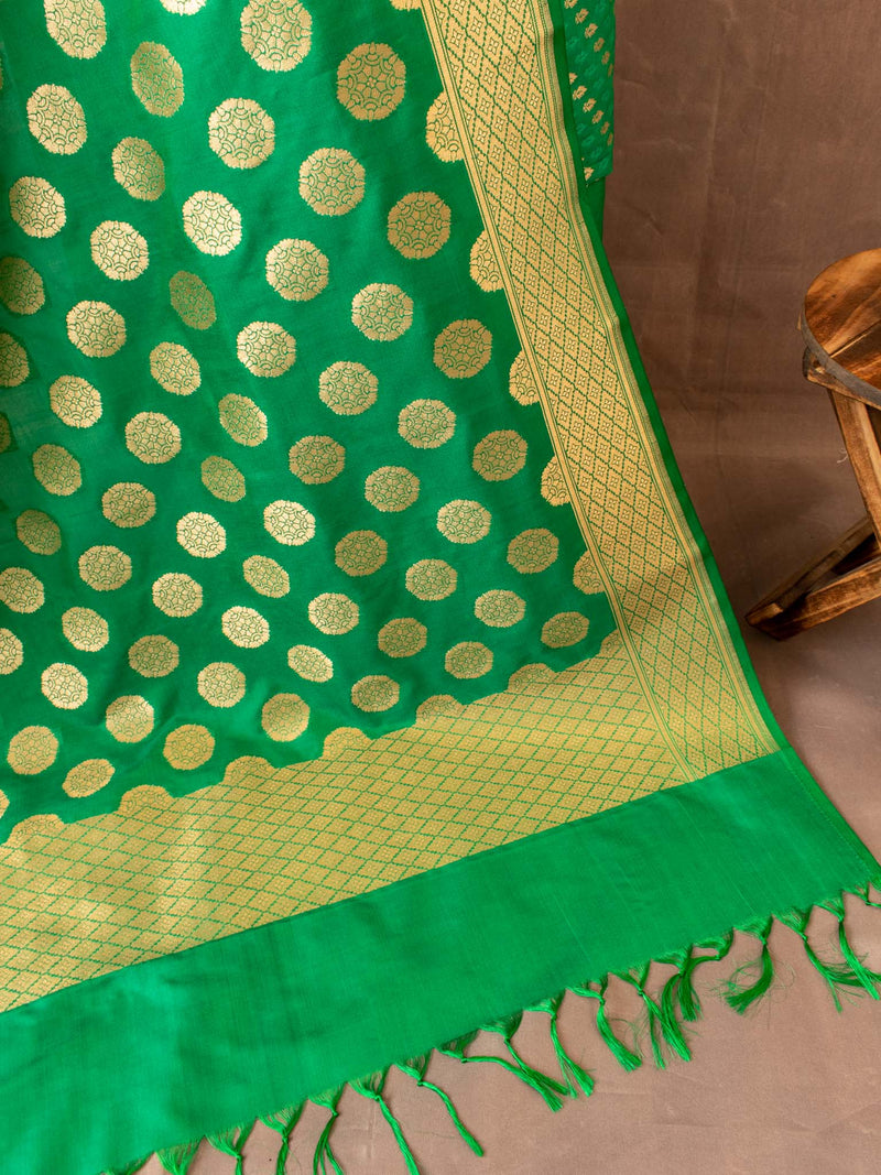 Banarasi Art Silk Salwar Kameez Fabric With Zari Weaving-Green