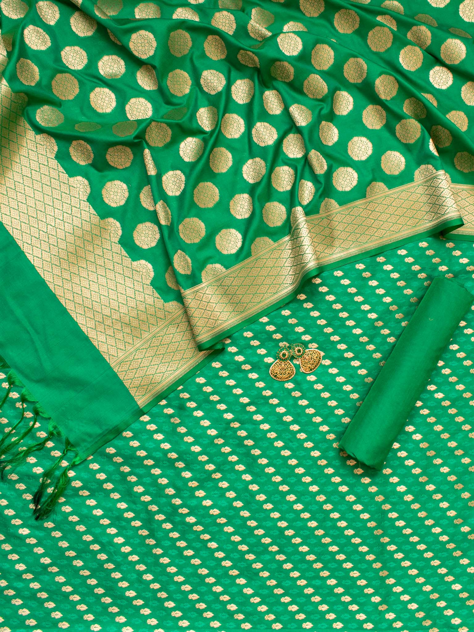 Banarasi Art Silk Salwar Kameez Fabric With Zari Weaving-Green