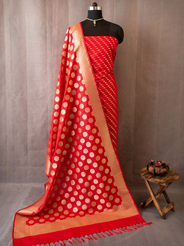 Banarasi Art Silk Salwar Kameez Fabric With Zari Weaving-Red