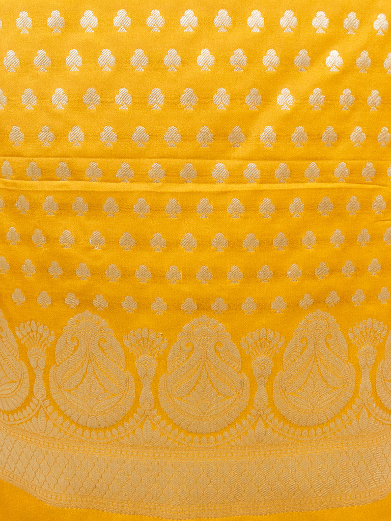Banarasi Art katan Silk Salwar Kameez Fabric With Jaal Dupatta-Mustard Yellow