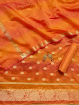 Banarasi Chanderi Cotton Salwar Kameez Material With Buti Dupatta-Rust