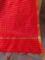 Banarasi Cotton Silk Check Dupatta-Red