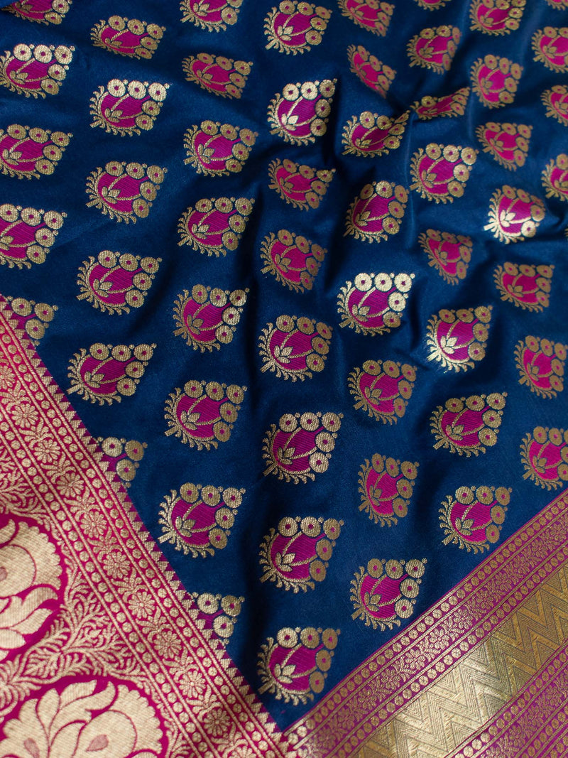 Banarasi Art Silk Half & Half Saree With Meenakari Weaving-Pink & Navy Blue